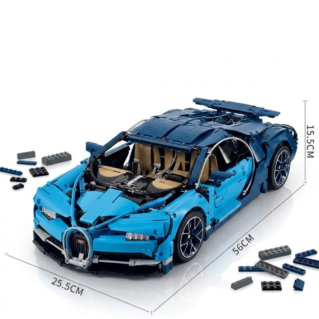 Blue Bugatti Chiron – 1:8 Scale Brick Building Set (4031 Pieces)
