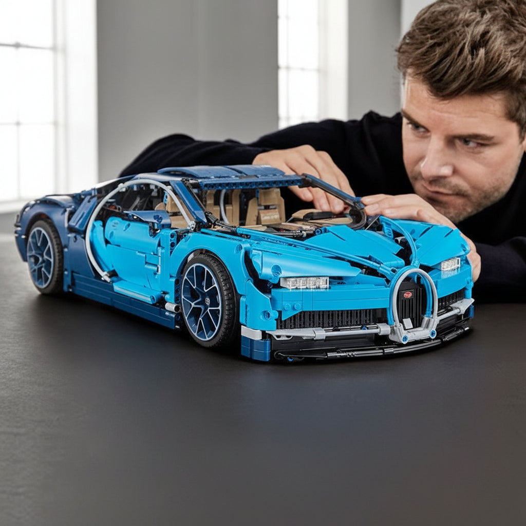 Blue Bugatti Chiron – 1:8 Scale  Brick Building Set (4031 Pieces)