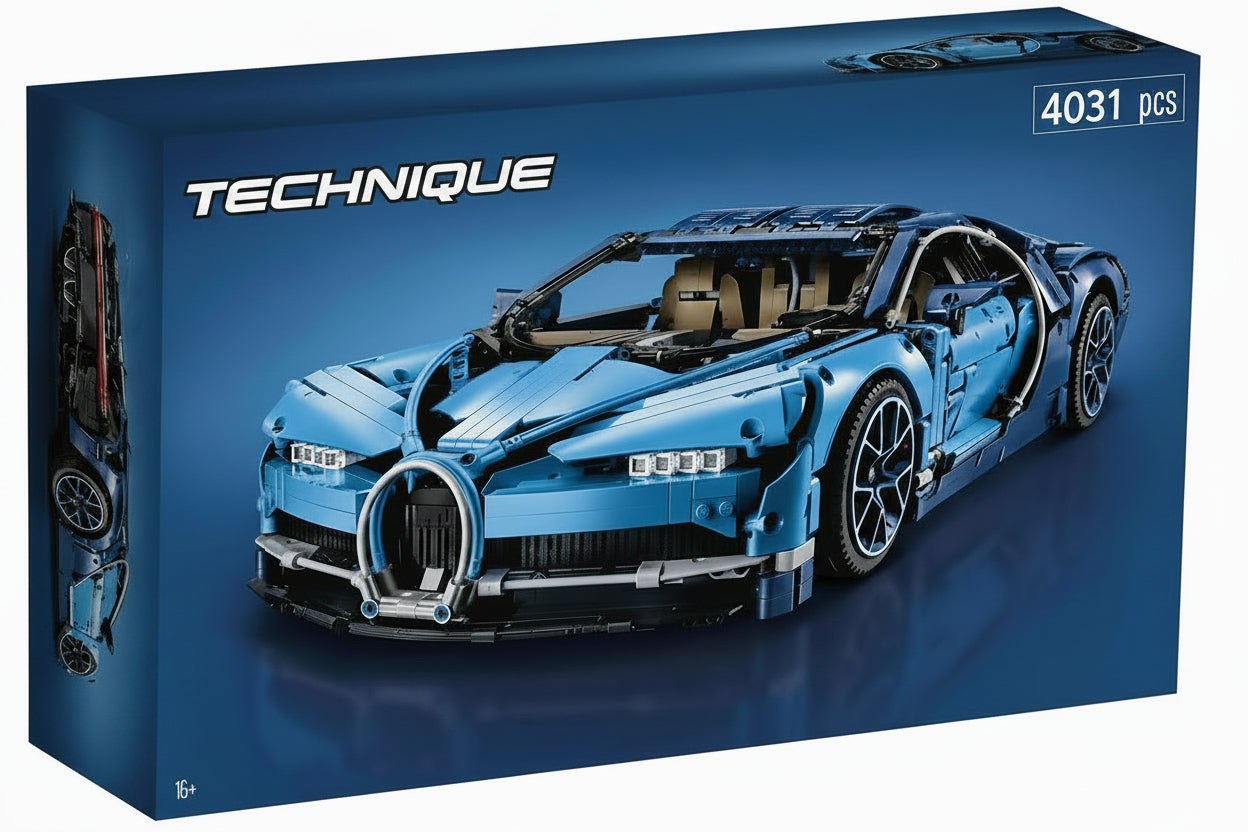 Blue Bugatti Chiron – 1:8 Scale  Brick Building Set (4031 Pieces)